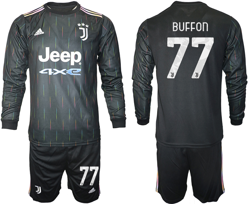 Men 2021-2022 Club Juventus away black Long Sleeve #77 Soccer Jersey->juventus jersey->Soccer Club Jersey